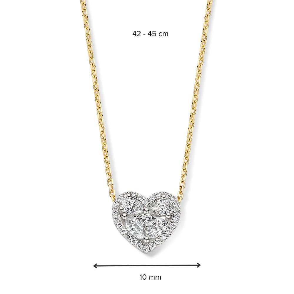 Collier en or jaune avec pendentif en forme de cœur et diamants, 0.50 crt, 14 carats