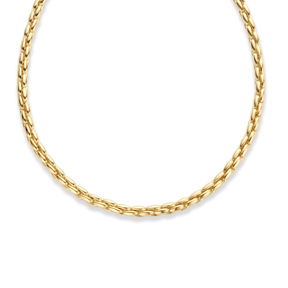 Collier en or jaune classique, 14 carats, 45 cm, avec maillons tressés.