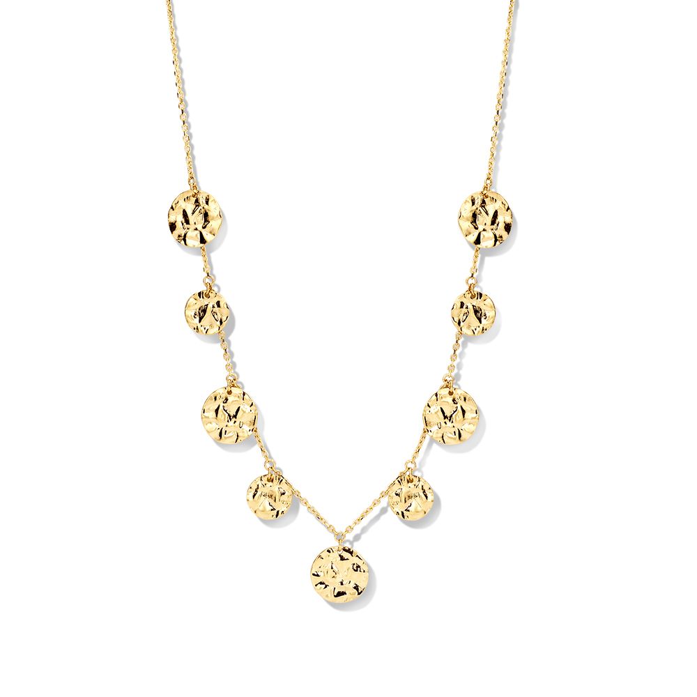 Collier en or jaune 14K avec des pièces martelées, élégant et féminin.