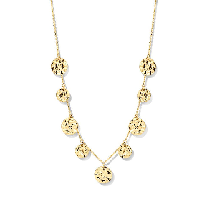 14K Geelgouden Collier met Gehamerde Coins – Elegant Sieraad voor Dames