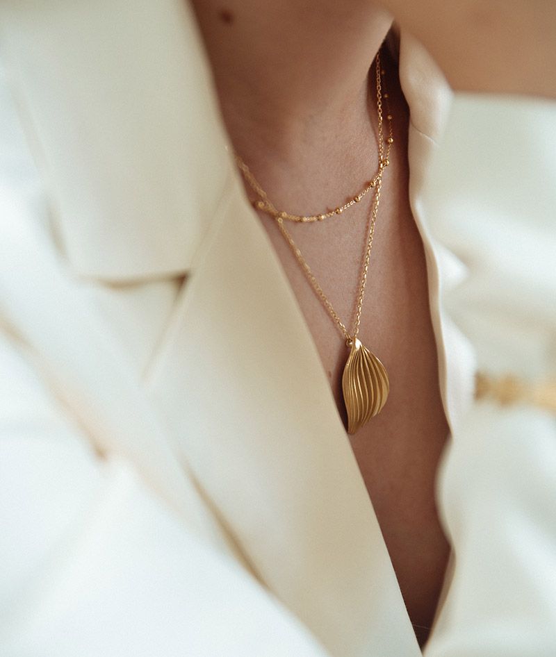 Collier en or jaune avec billes, 14 carats, 45 cm, 3,3 gr