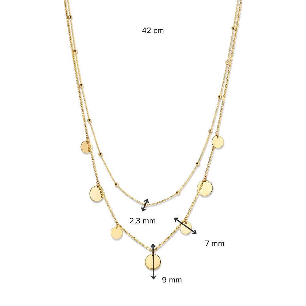 Collier en or jaune 14K avec double maille et pièces – Bijou moderne pour femme