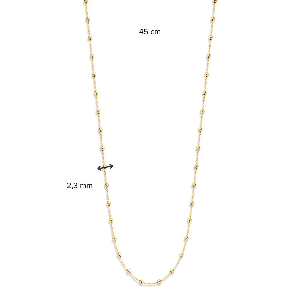 Collier en or jaune avec billes, 14 carats, 45 cm, 3,3 gr