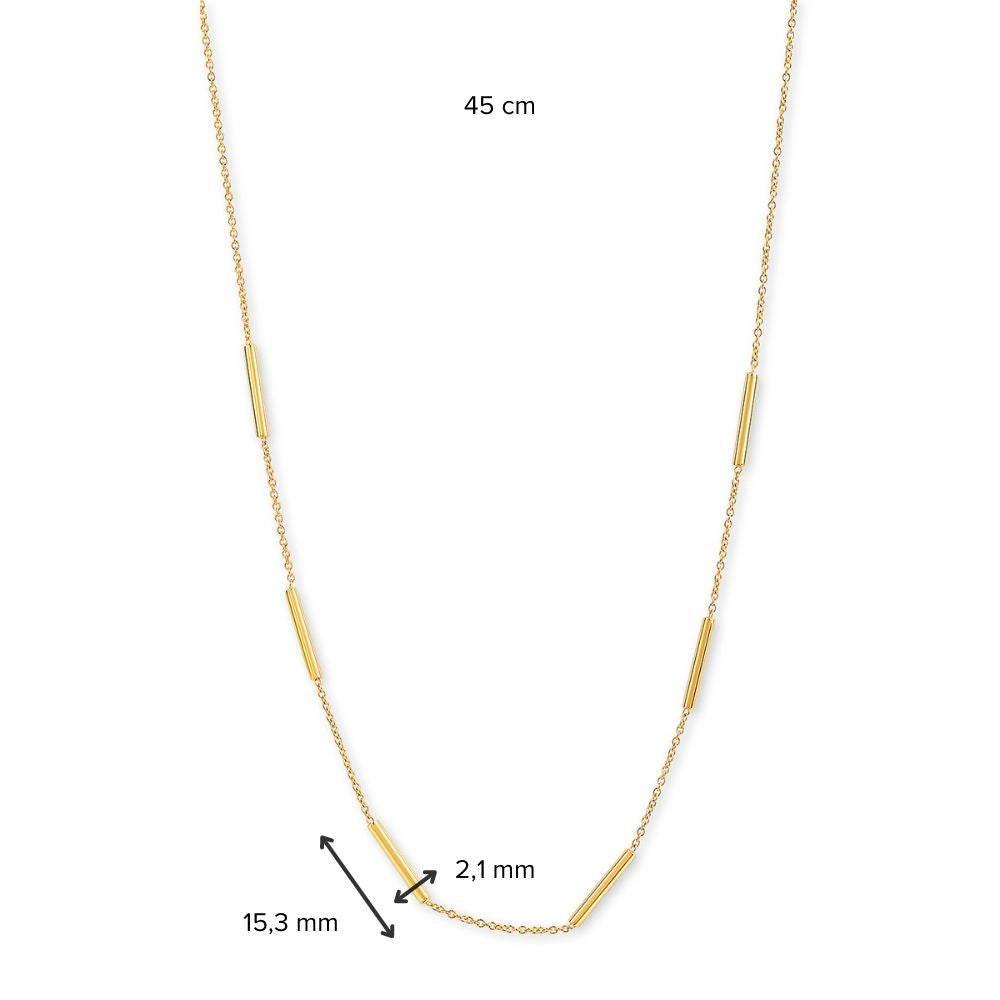 Collier en Or Jaune 14 Carats avec Tubes Ronds pour Femme – 43 cm