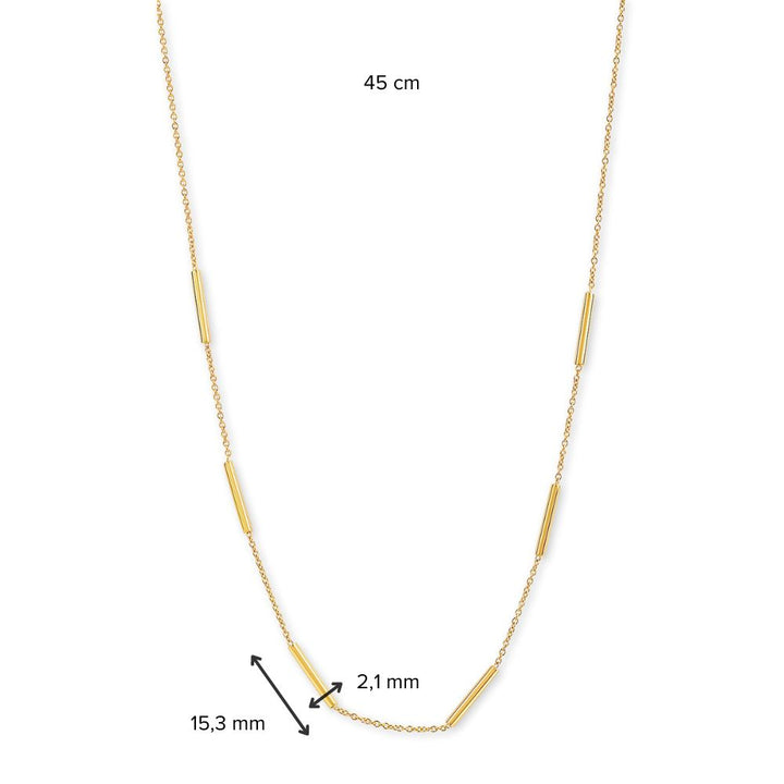 14-Karaat Geelgouden Collier met Ronde Buisjes voor Dames – 43 cm