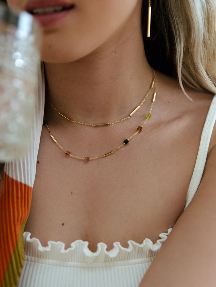 Collier en Or Jaune 14 Carats avec Tubes Ronds pour Femme – 43 cm
