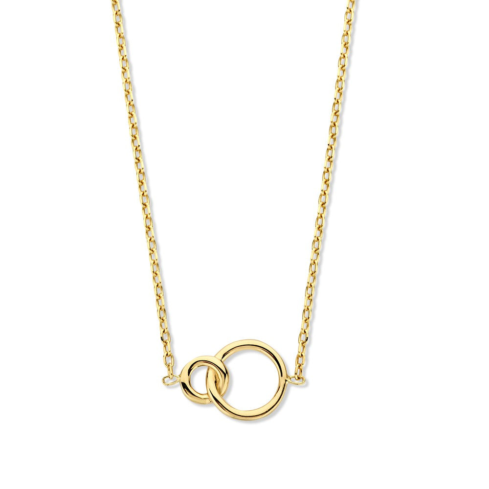 Gouden Collier met Geslepen Ankerschakel en Verbonden Cirkels – 14-Karaat Elegantie voor Dames