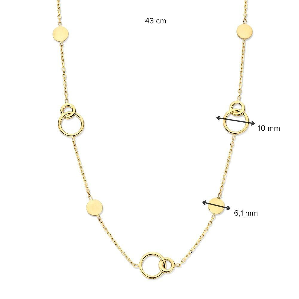 Collier en Or Jaune avec Cercles Reliés – Élégance 14 Carats pour Femme