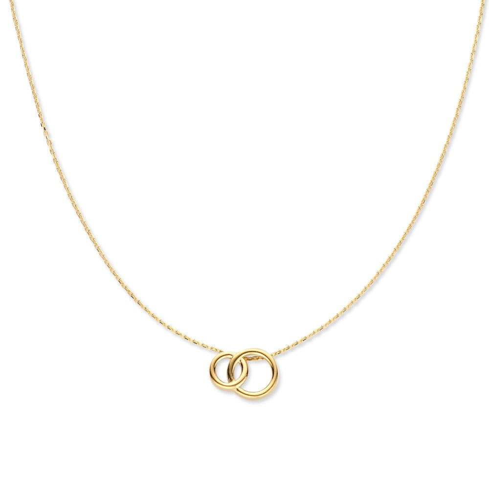 Collier en or jaune avec des cercles entrelacés et un pendentif élégant pour femmes.
