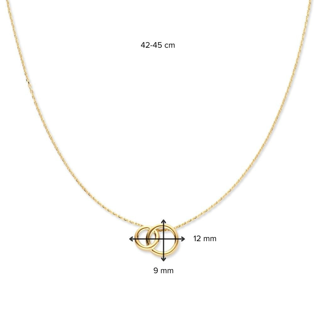 Collier en Or Jaune 14K avec Cercles Reliés – Pendentif Élégant pour Femme