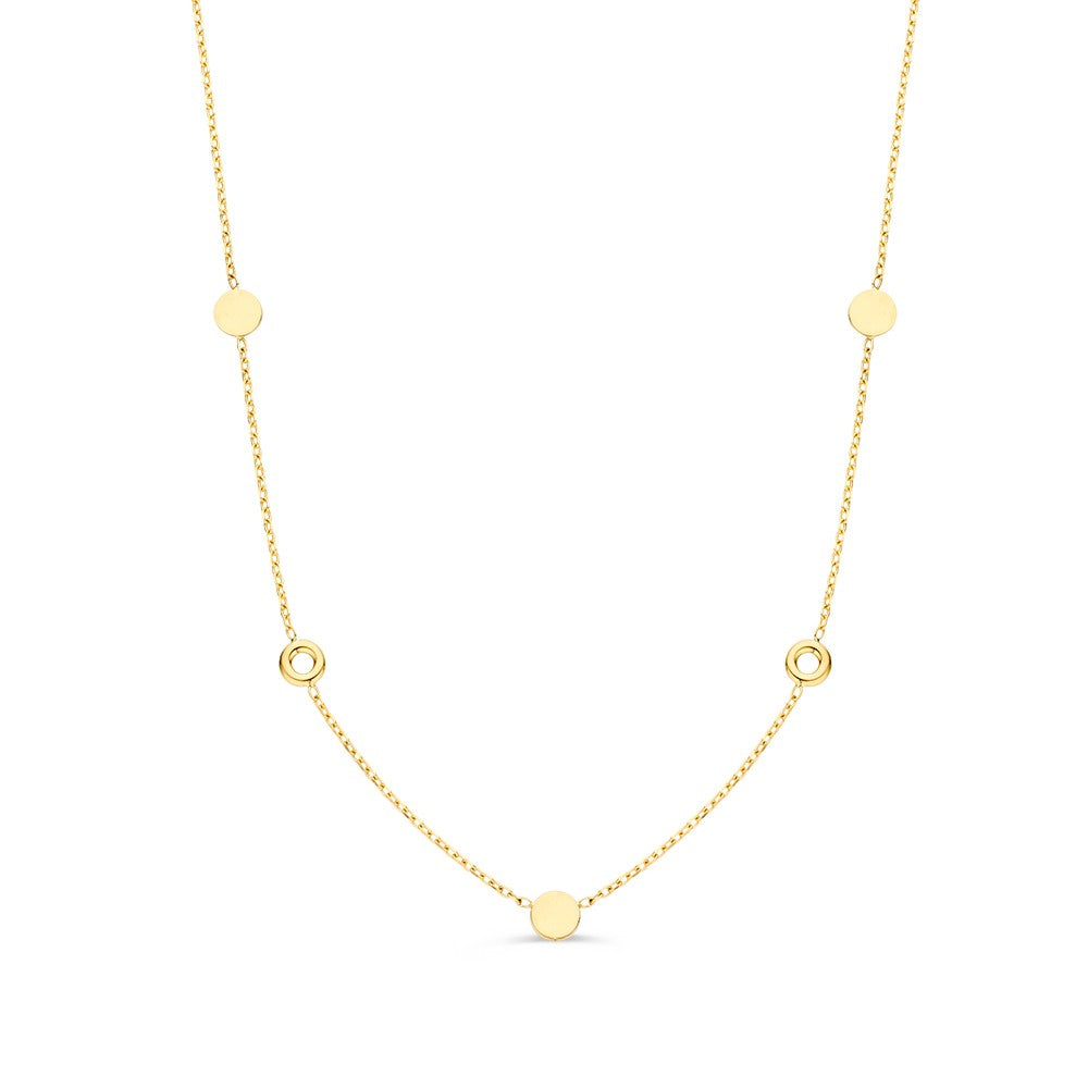 Collier van geelgoud met ronde en ovale schakels in een speels ontwerp.