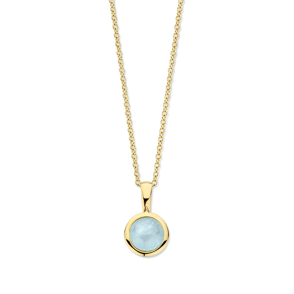 Collier en or jaune de 14 carats avec pendentif en aquamarine, longueur de 45 cm.