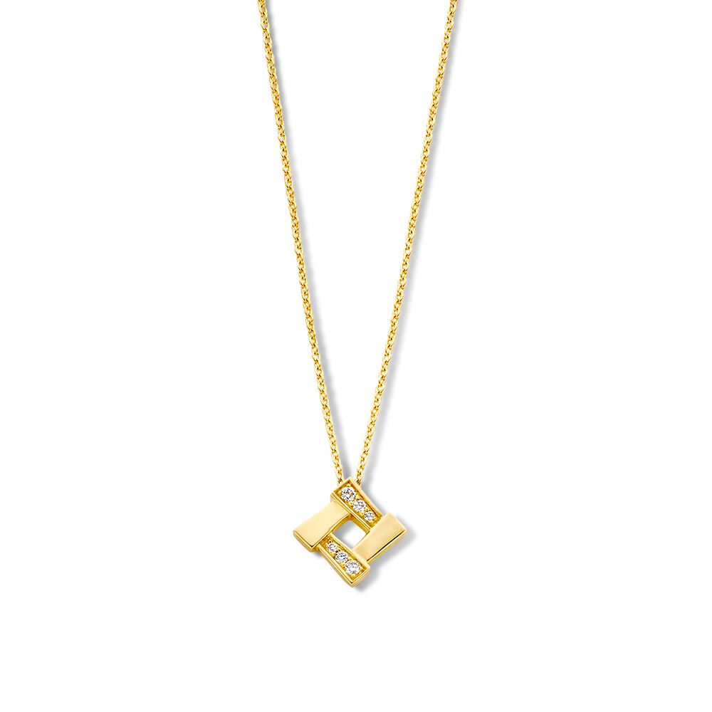 Collier en or jaune avec pendentif en diamants, design élégant et moderne.
