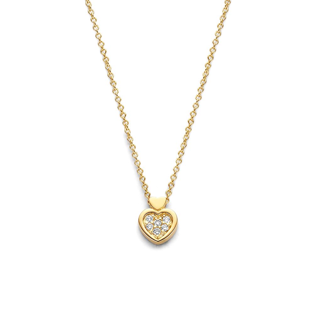 Collier en or jaune avec pendentif en forme de cœur orné de diamants.
