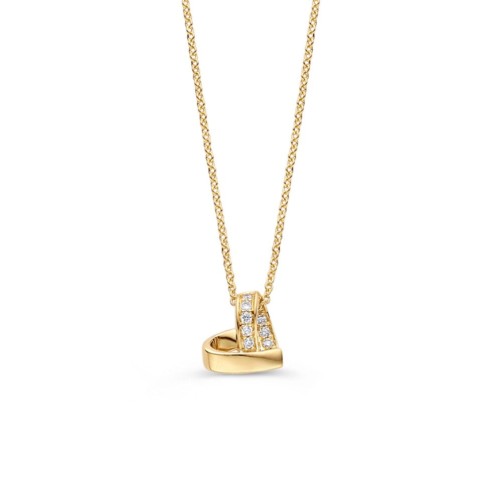 Collier en or jaune avec pendentif en forme de cœur et diamants, 0,06 ct.