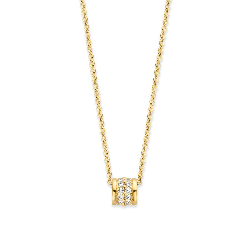 Collier en or jaune 14 carats avec un pendentif serti de diamants brillants.
