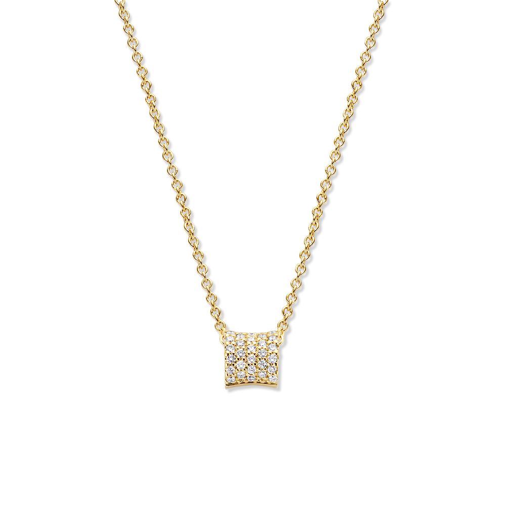 Collier en or jaune 14 carats avec un pendentif en diamant, design raffiné et luxueux.