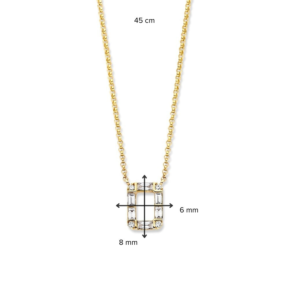 Collier en Or Jaune avec Pendentif en Diamant, 14 Carats, 0.17 crt, Diamants Baguette et Brillant, 42-45 cm