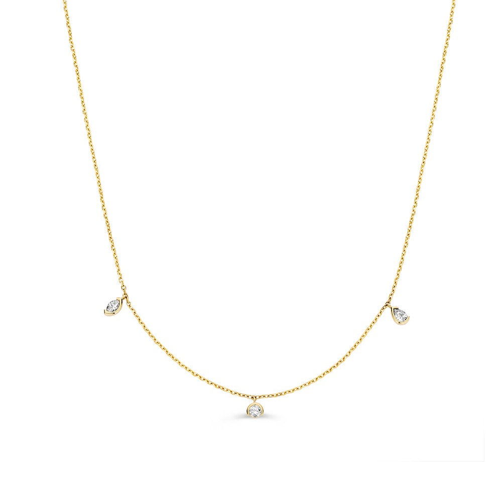 Collier en or jaune avec trois brillants de 0,24 ct.