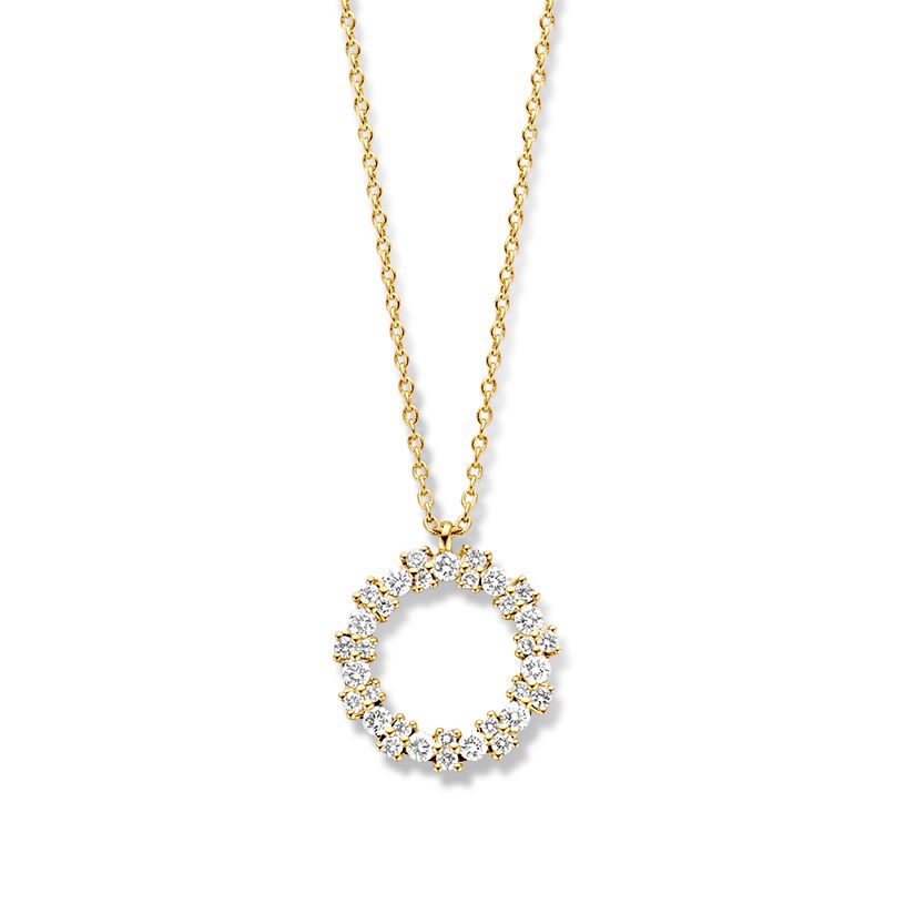 Collier en or jaune avec pendentif en diamants, 14 carats et 0,28 crt de brillants.