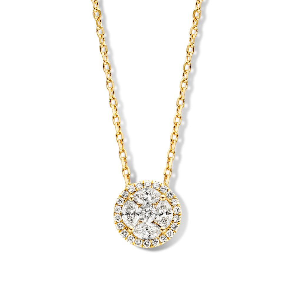 Collier en or jaune 14 carats avec pendentif en diamants brillants et marquise.