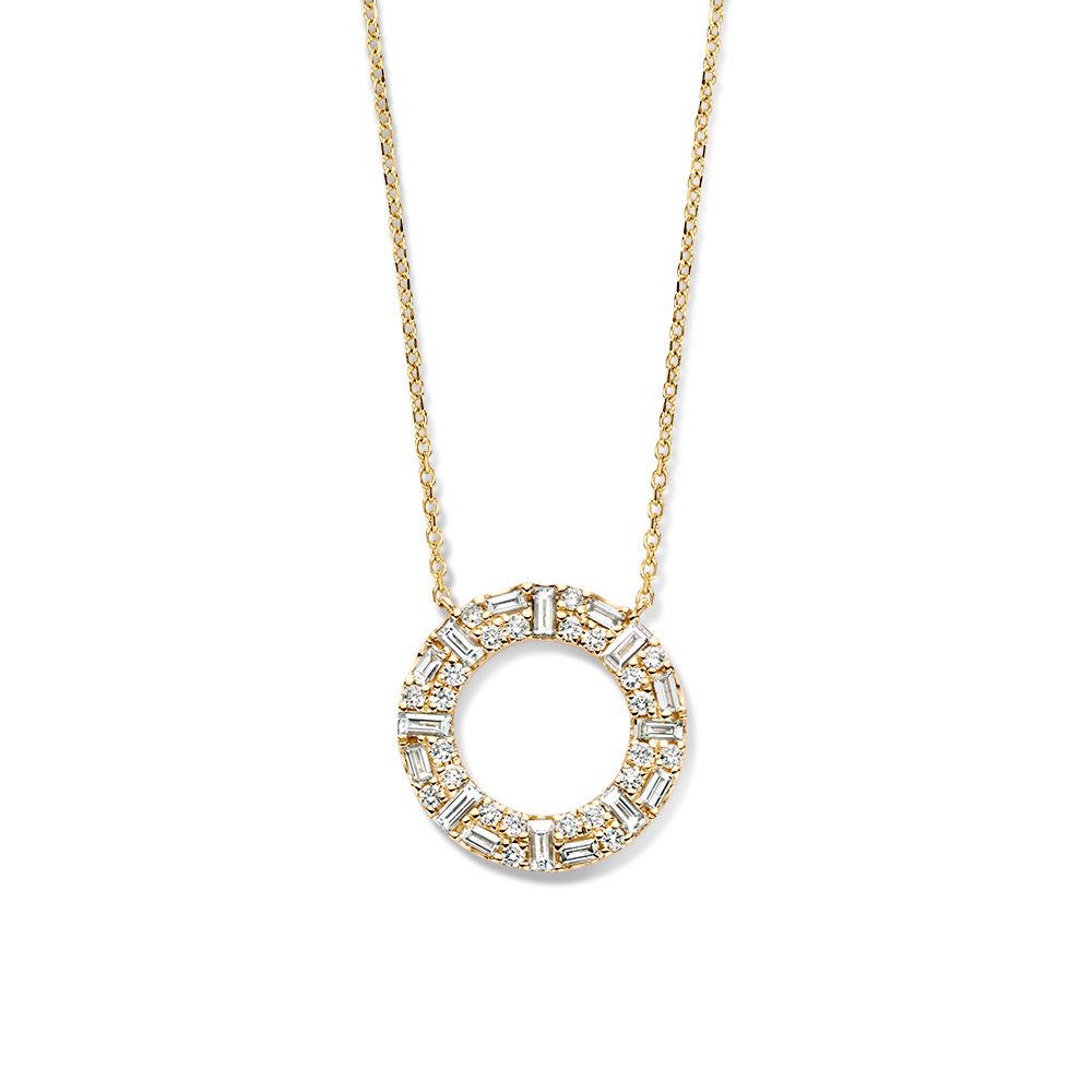 Collier en or jaune avec pendentif ouvert orné de diamants, 14 carats et 0,98 ct.
