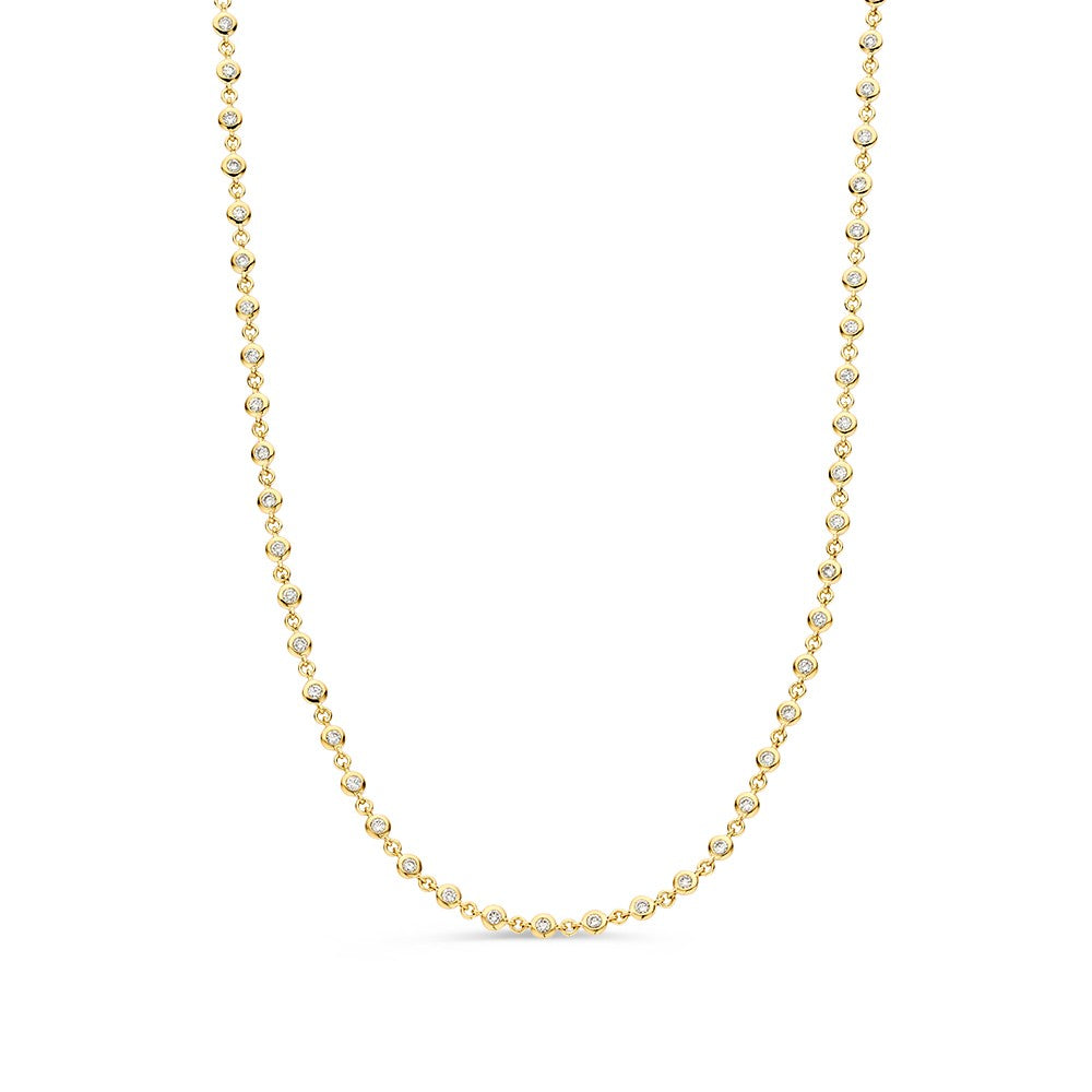 Collier van geelgoud met briljantjes, totaal gewicht 1,51 crt, met een fijne kettingstructuur.