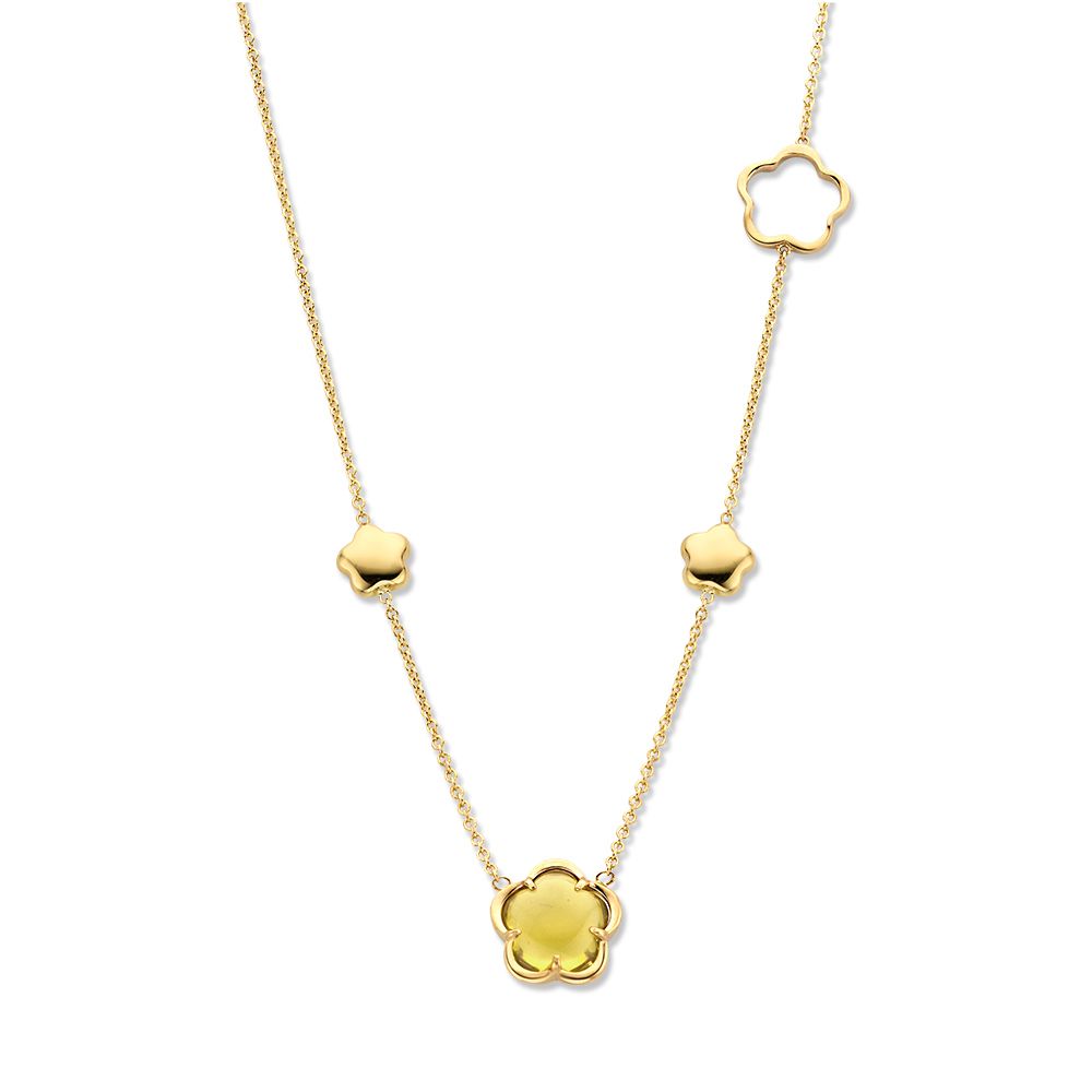 Collier en or jaune avec des motifs floraux en quartz vert, en or 14 carats.