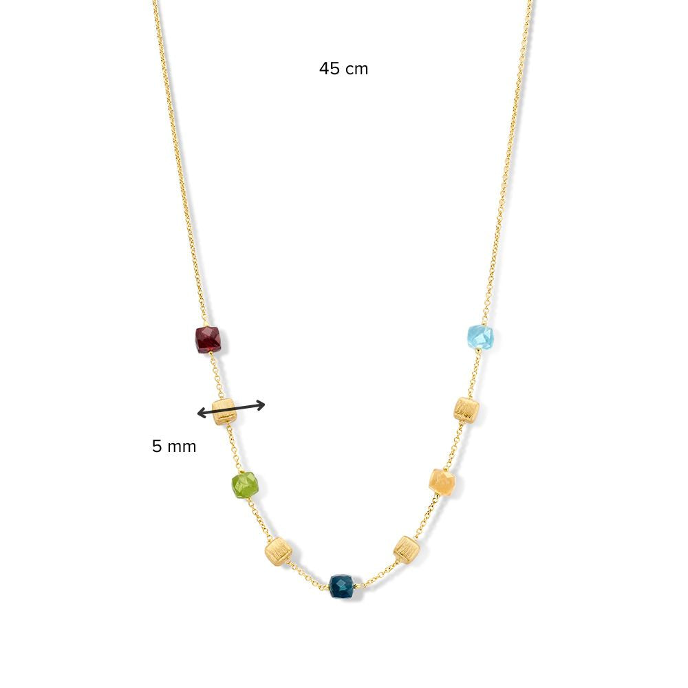 Collier en or jaune avec blocs dorés mats et pierres précieuses multicolores – or 14 carats