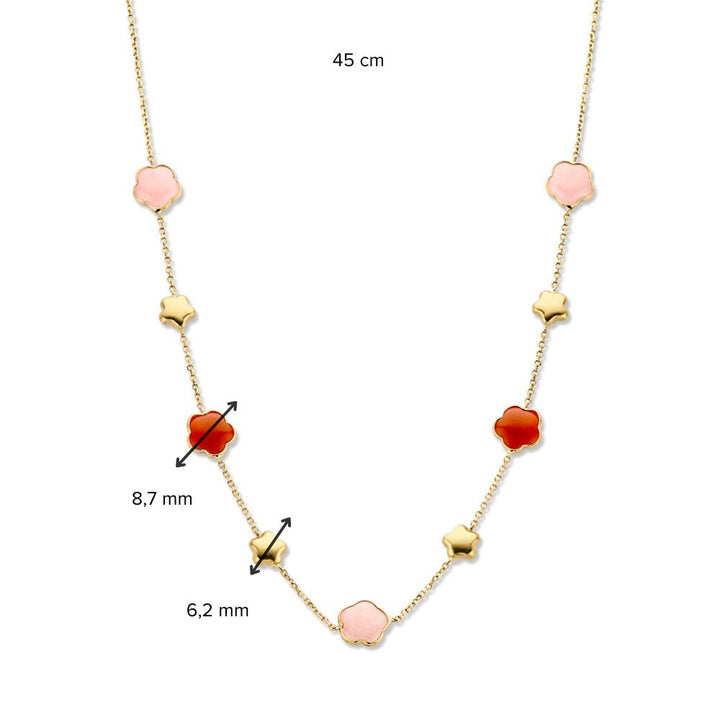 Geelgouden Collier met Multicolor Edelstenen in Bloemvorm – 14 Karaat Goud