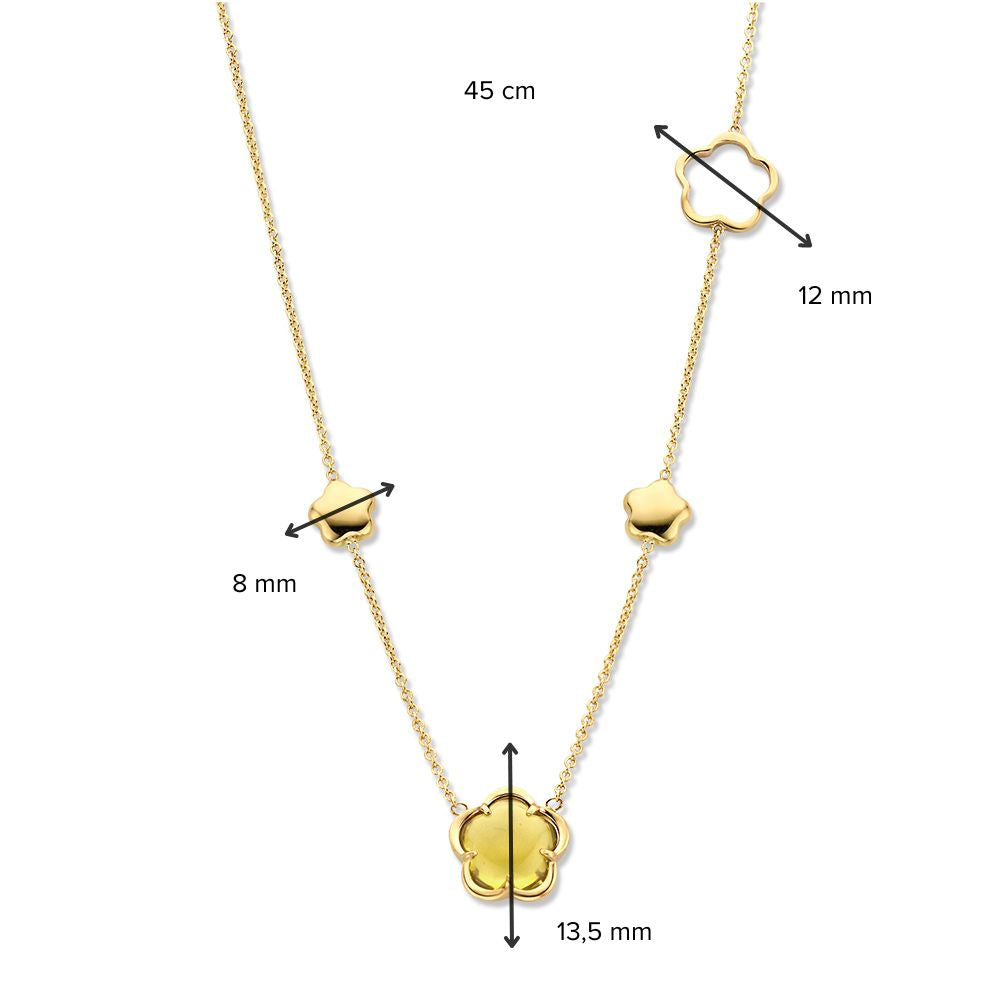 Collier en Or Jaune avec Pierres Précieuses en Forme de Fleur – Or 14 Carats & Quartz Vert