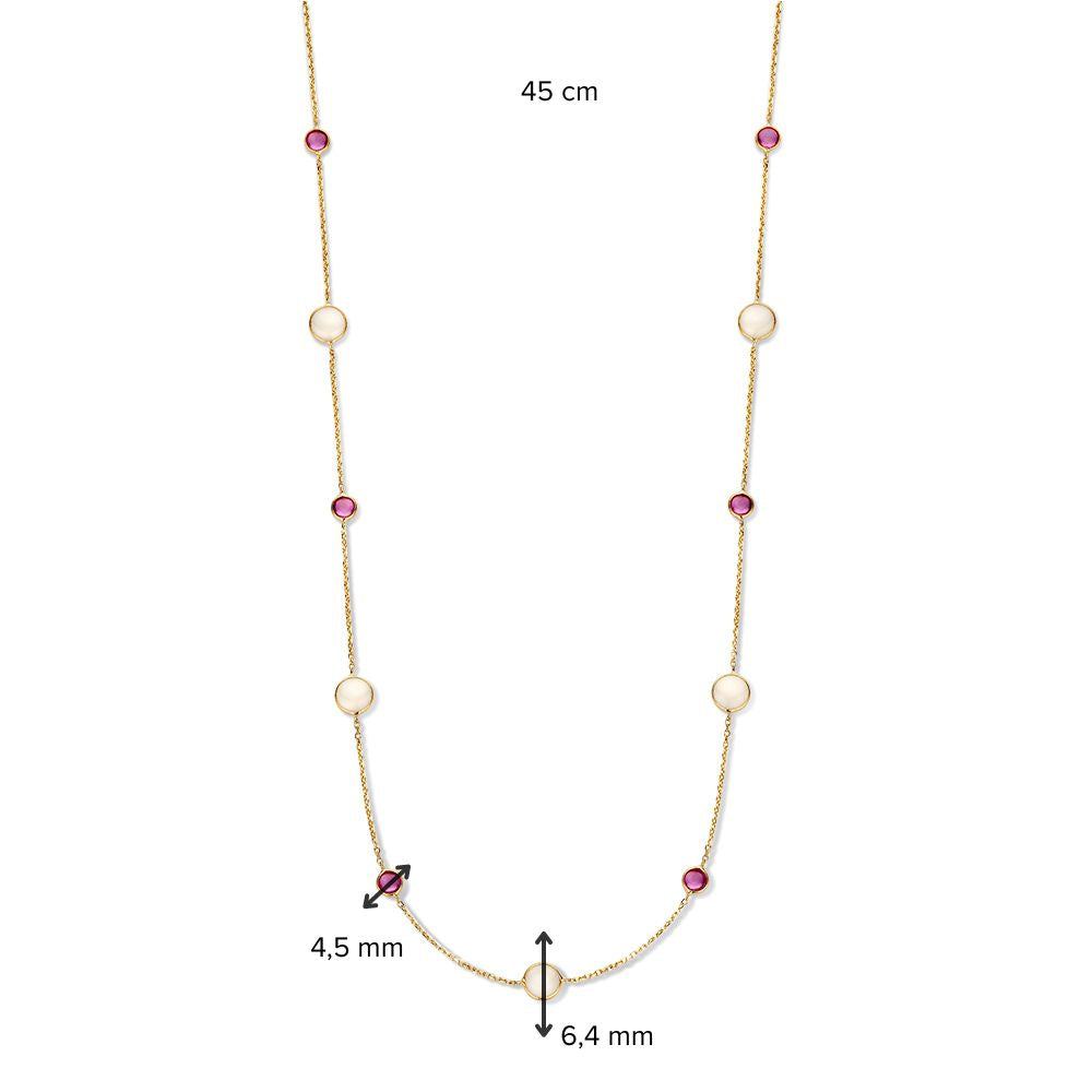 Collier en Or Jaune avec Rubis & Pierre de Lune – Élégant & Raffiné – Or 14 Carats