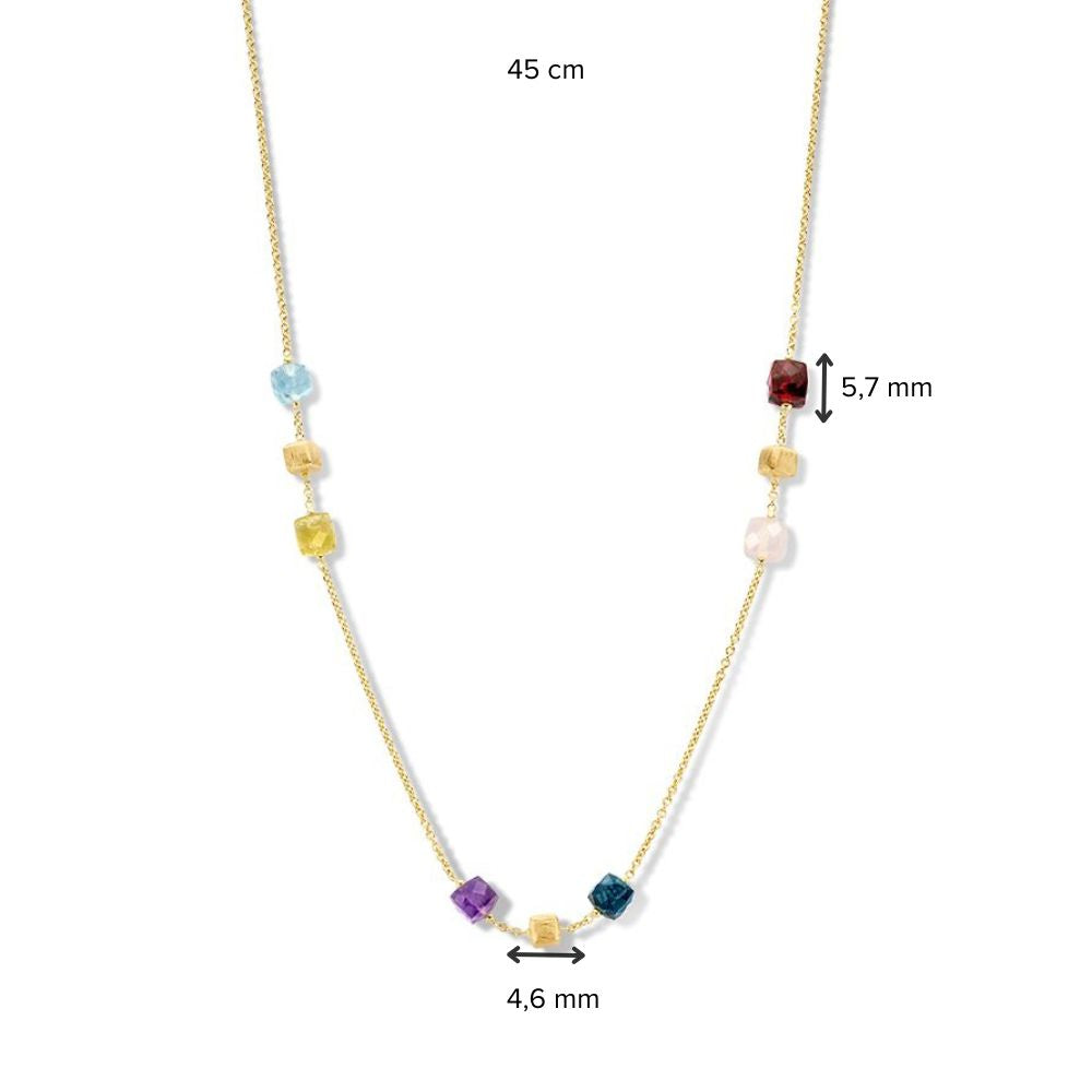 Collier en or jaune avec éléments en or mat et pierres précieuses multicolores – or 14 carats