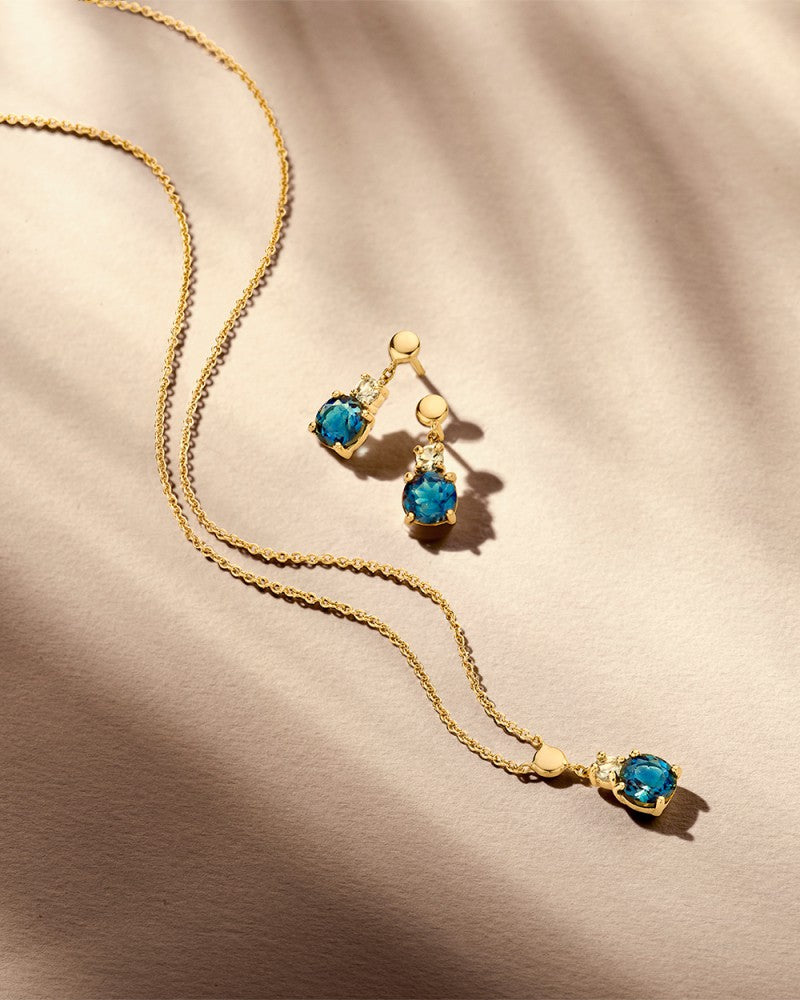 Collier en Or Jaune avec Topaze & Topaze London Blue – Or 14 Carats