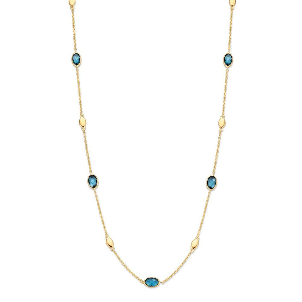 Collier en or jaune 14 carats avec topazes bleues, longueur de 45 cm.