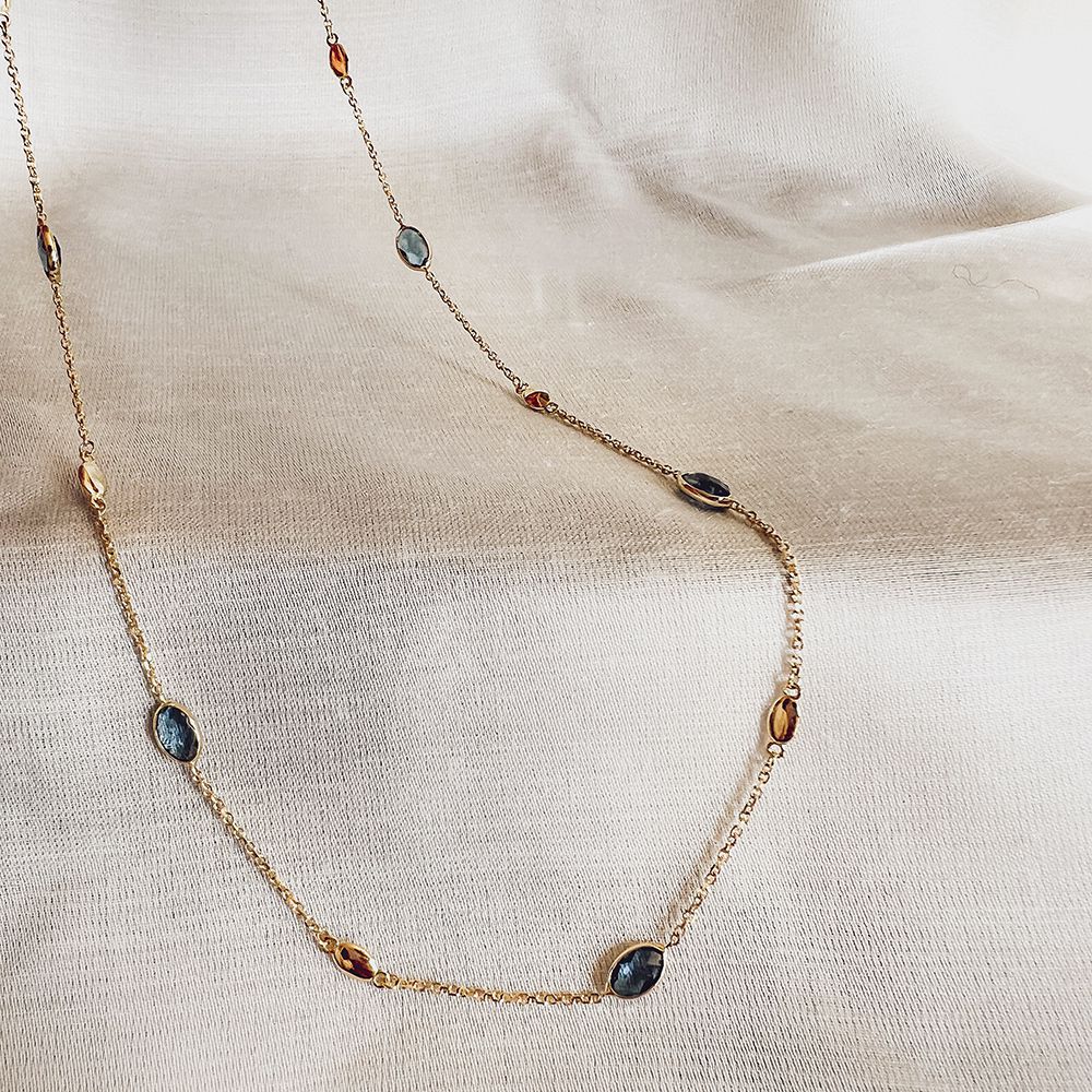 Collier en Or Jaune 14 Carats avec Topaze Bleue – Longueur 45 cm – Livraison Gratuite