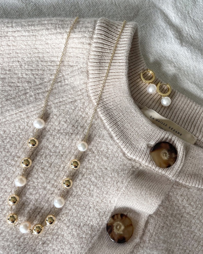 Collier en Or Jaune avec Perles et Éléments en Or – Or 14 Carats