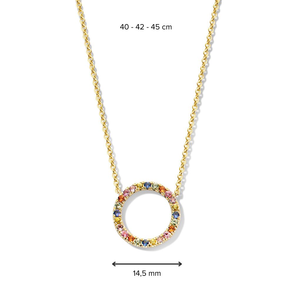 collier en or jaune avec pendentif rond en saphir arc-en-ciel - 14 carats