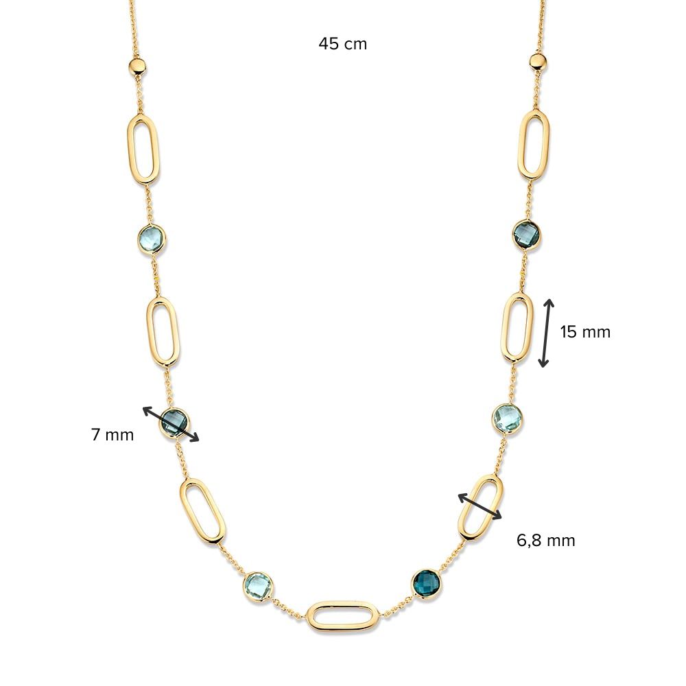 Collier en or jaune avec mailles ovales et topaze bleue & topaze London Blue - 14 carats