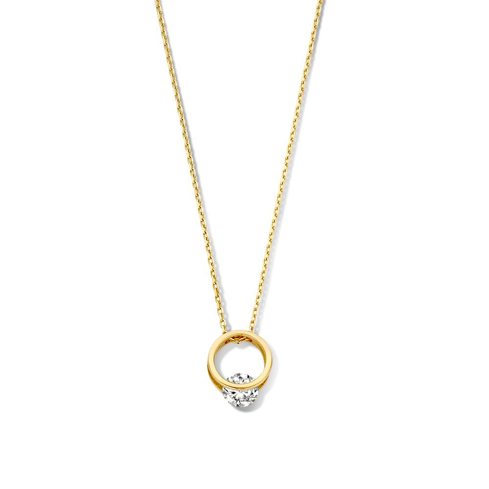 Collier en or jaune avec pendentif ludique et zirconia, chaîne délicate.