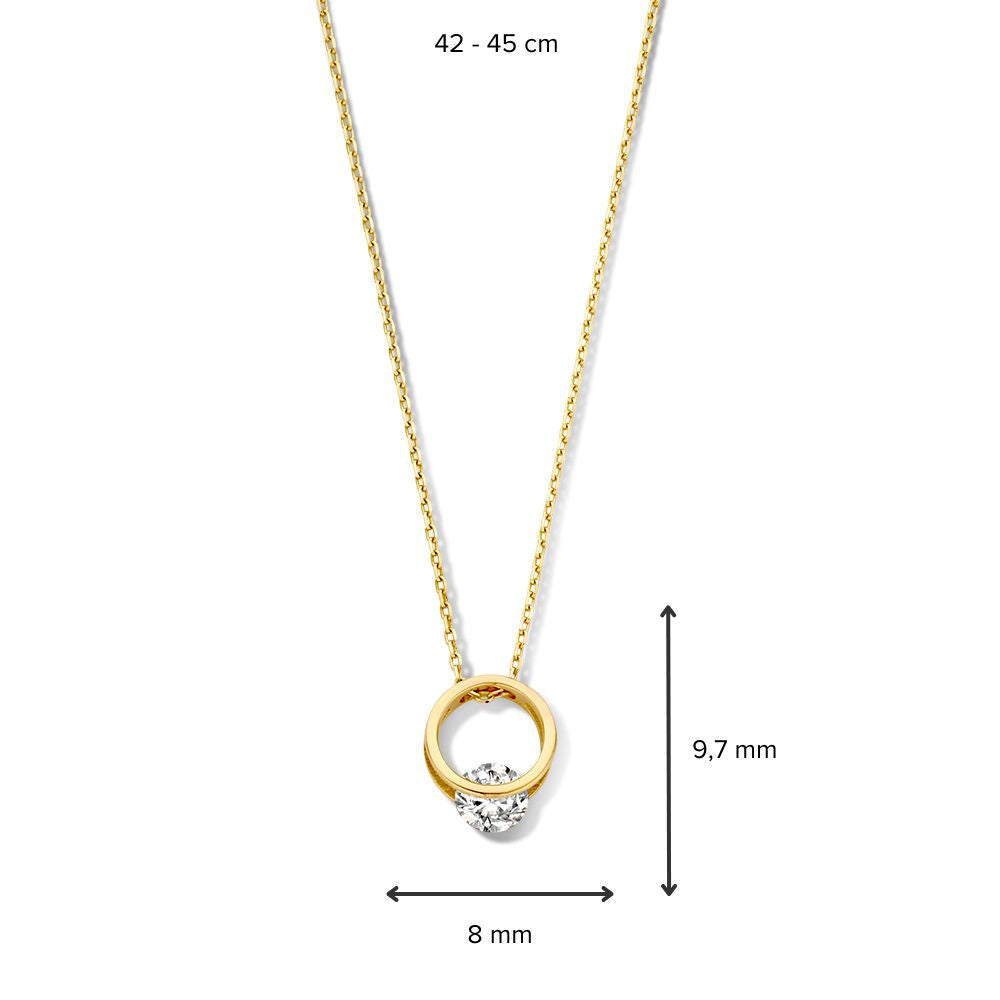 Collier en or jaune avec pendentif ludique et zircone – or 14 carats – Van der Kooij