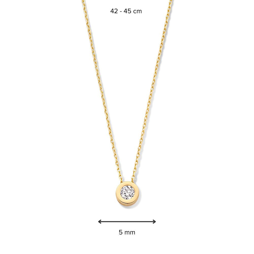 Collier en or jaune avec pendentif solitaire en boîte ronde | 14 carats or | Van der Kooij