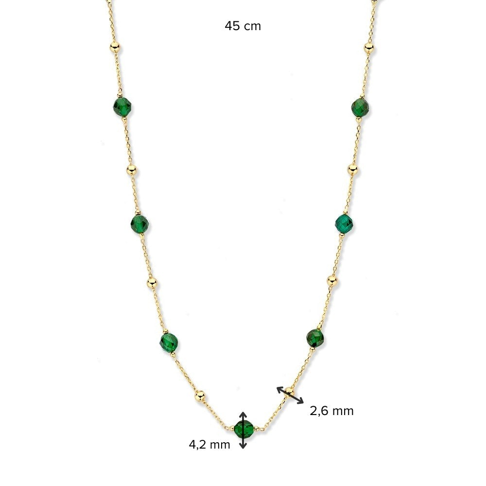 Collier en or jaune avec des boules en or et zircones vertes - 14 carats