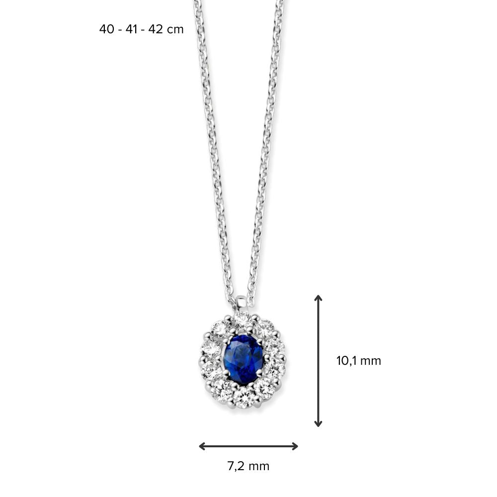 Collier en or blanc avec pendentif entouré et verre saphir - 14 carats