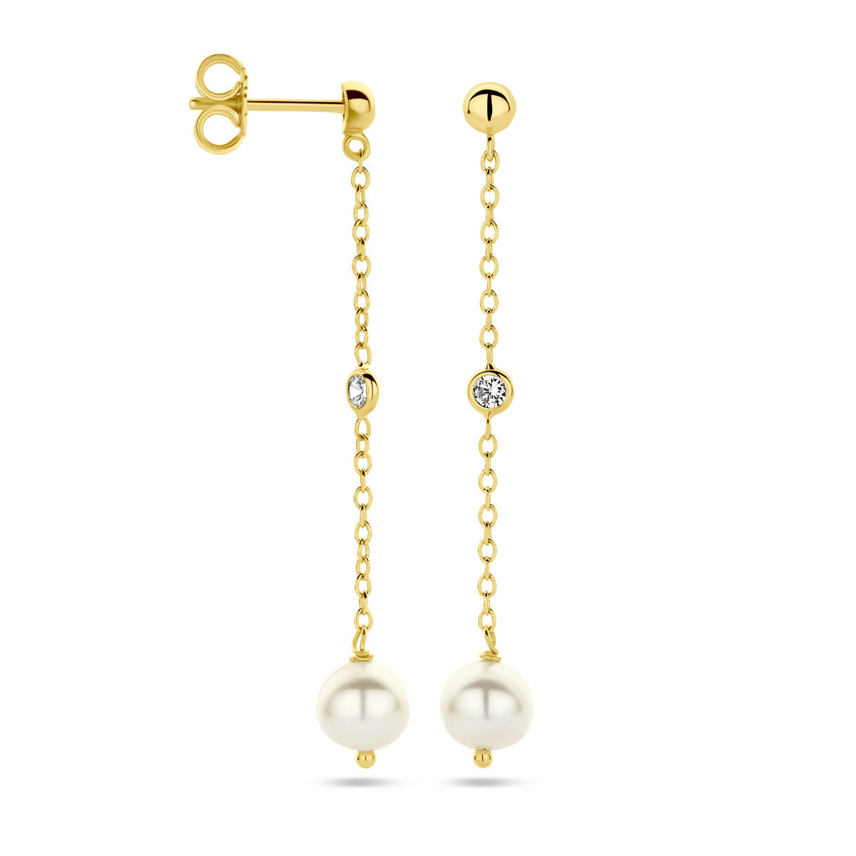oorhangers parel zirkonia 14K geelgoud
