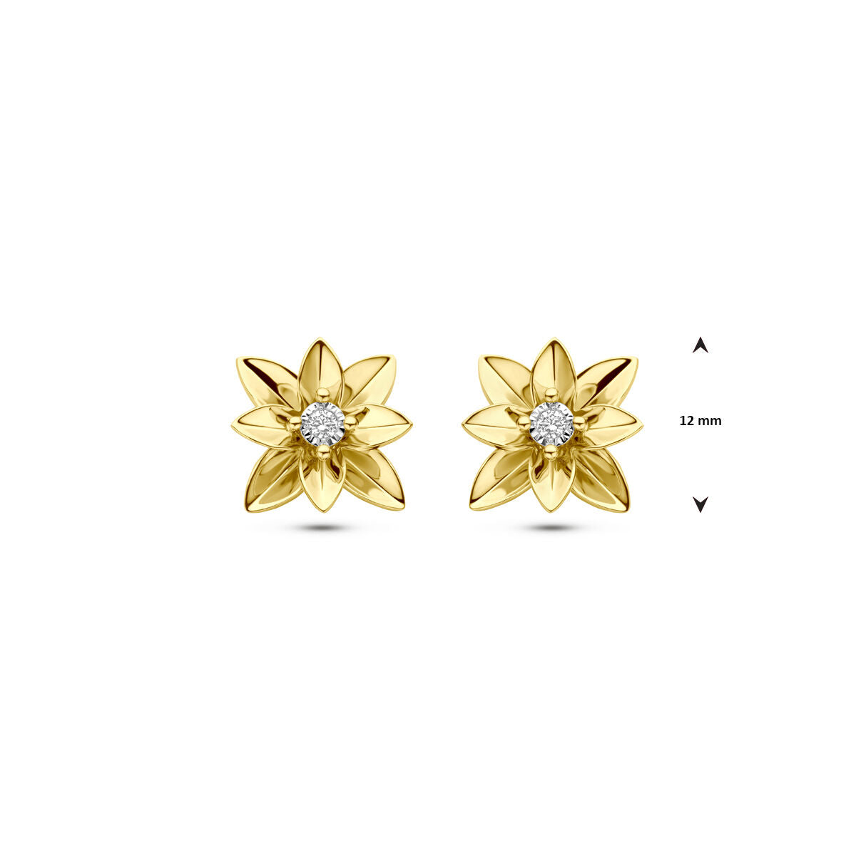 puces d'oreilles diamant 0.03ct (2x 0.015ct) h si 12 mm or bicolore jaune/blanc 14K