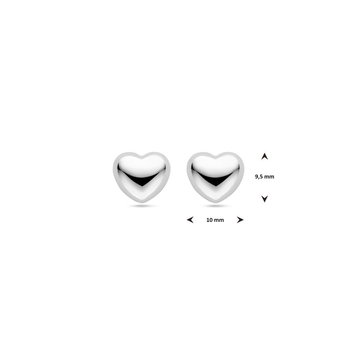 puces d'oreilles cœur 9,5 mm argent rhodié