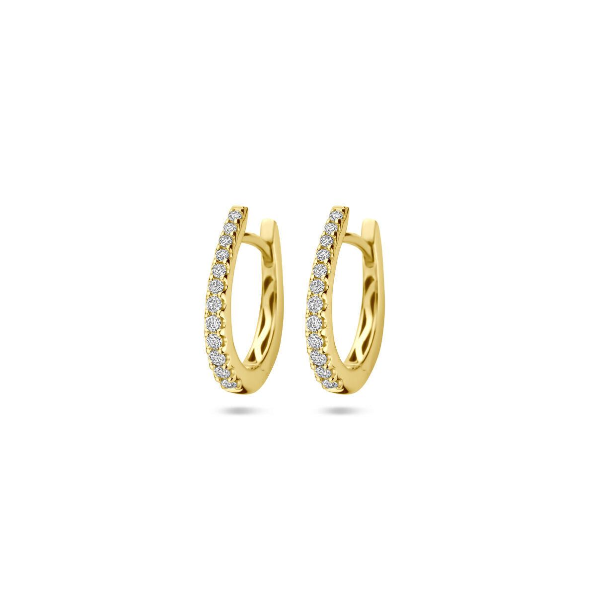 Boucles d'oreilles en or jaune 14K avec diamants H SI de 2,5 mm, forme incurvée.