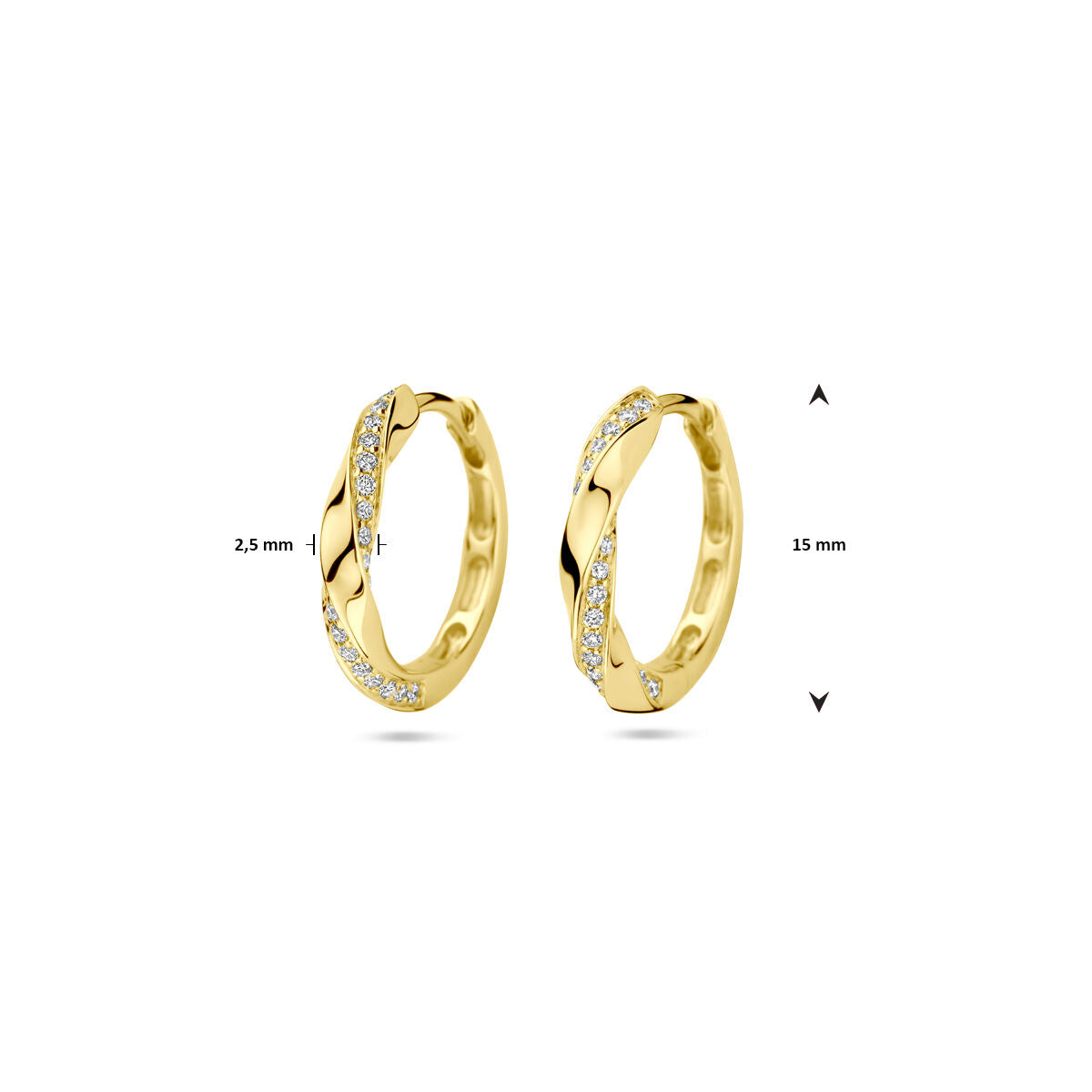 créoles diamant 0.20ct (2x 0.10ct) h si 15 mm or jaune 14K