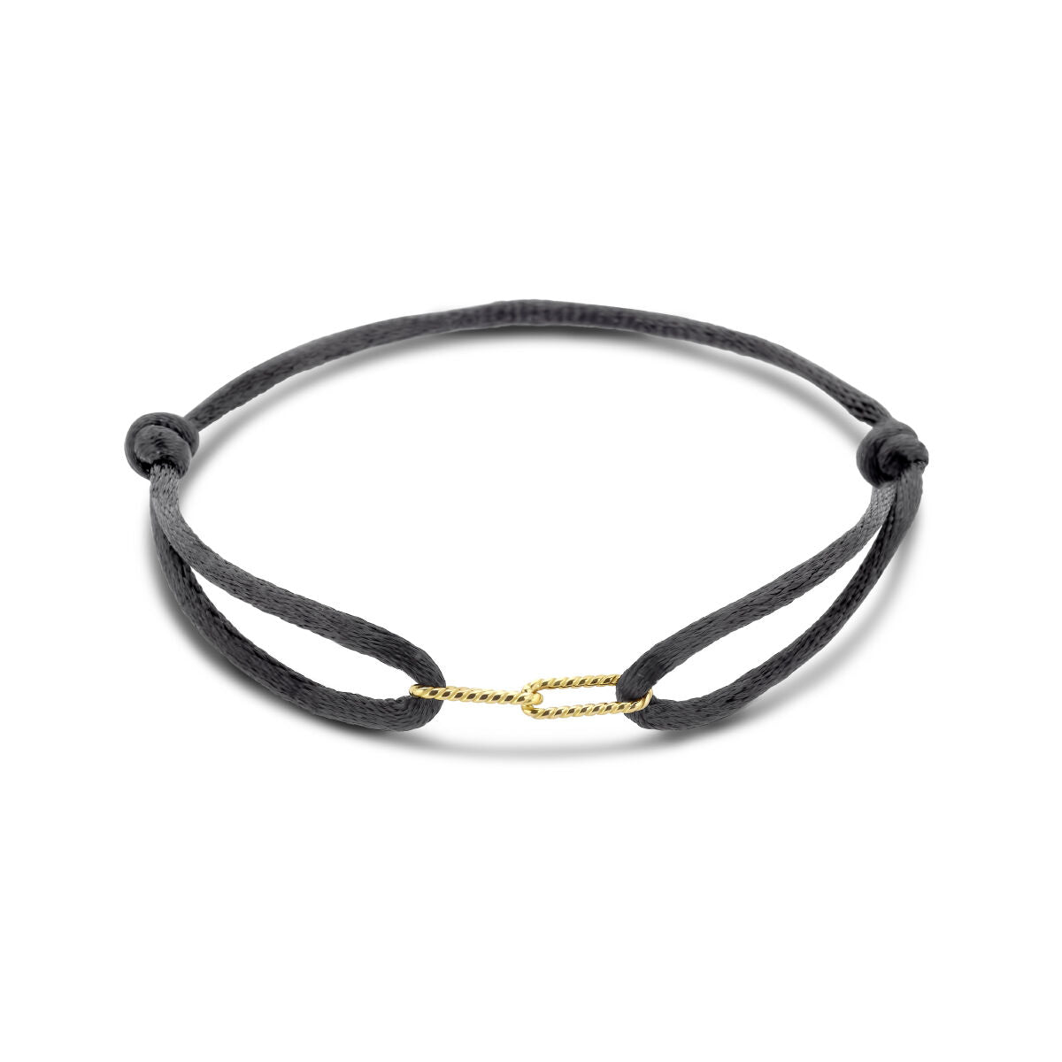 Bracelet en satin doré 14K avec des éléments en caoutchouc et en cuir.